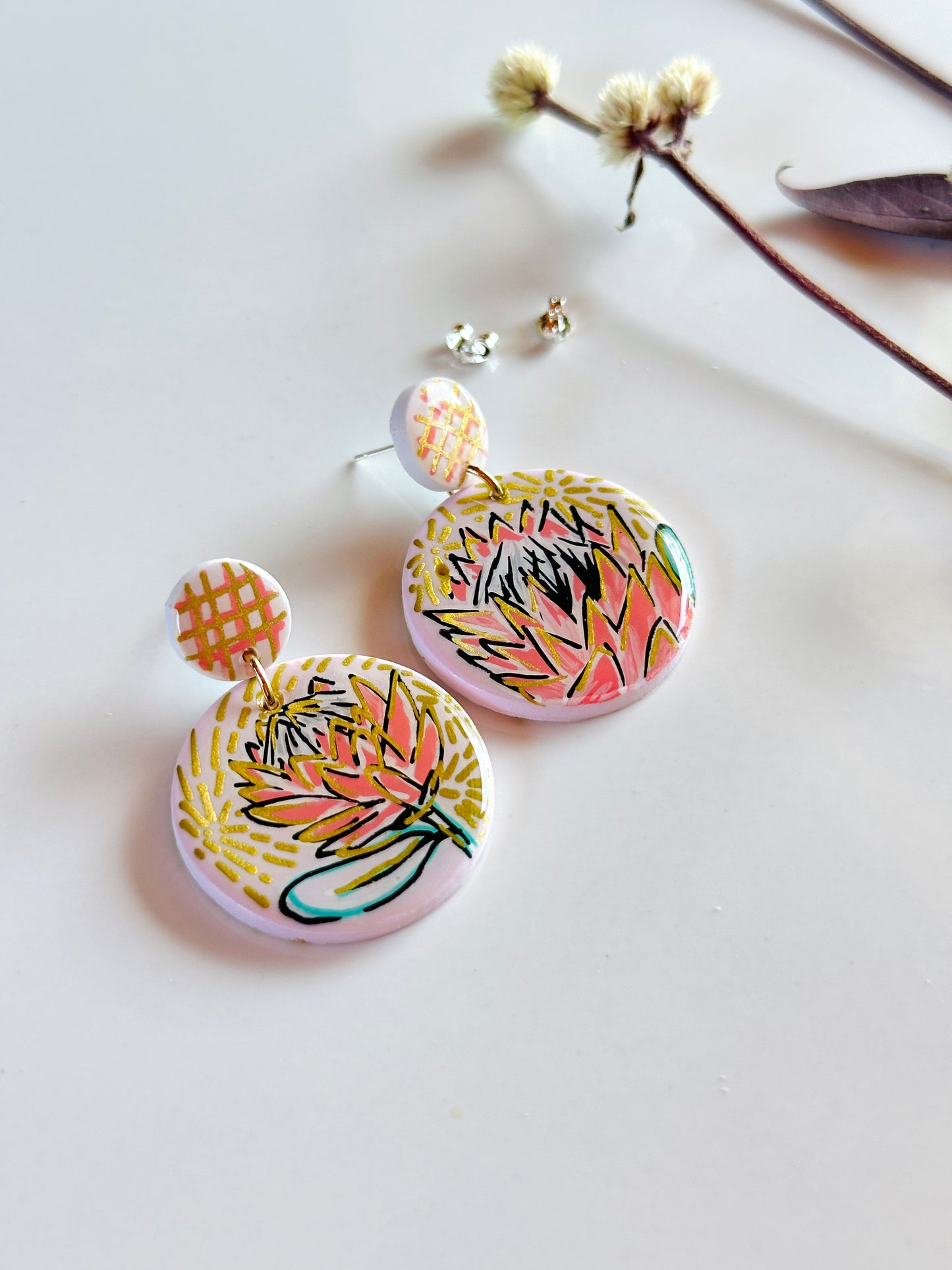 Handpainted Protea Earrings