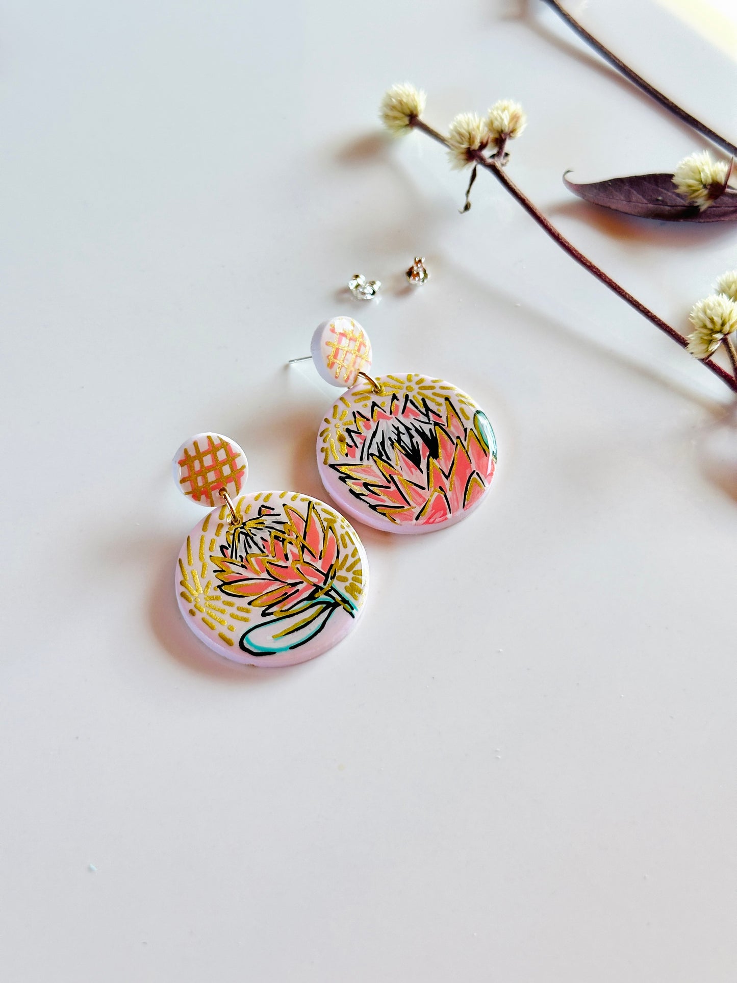 Handpainted Protea Earrings