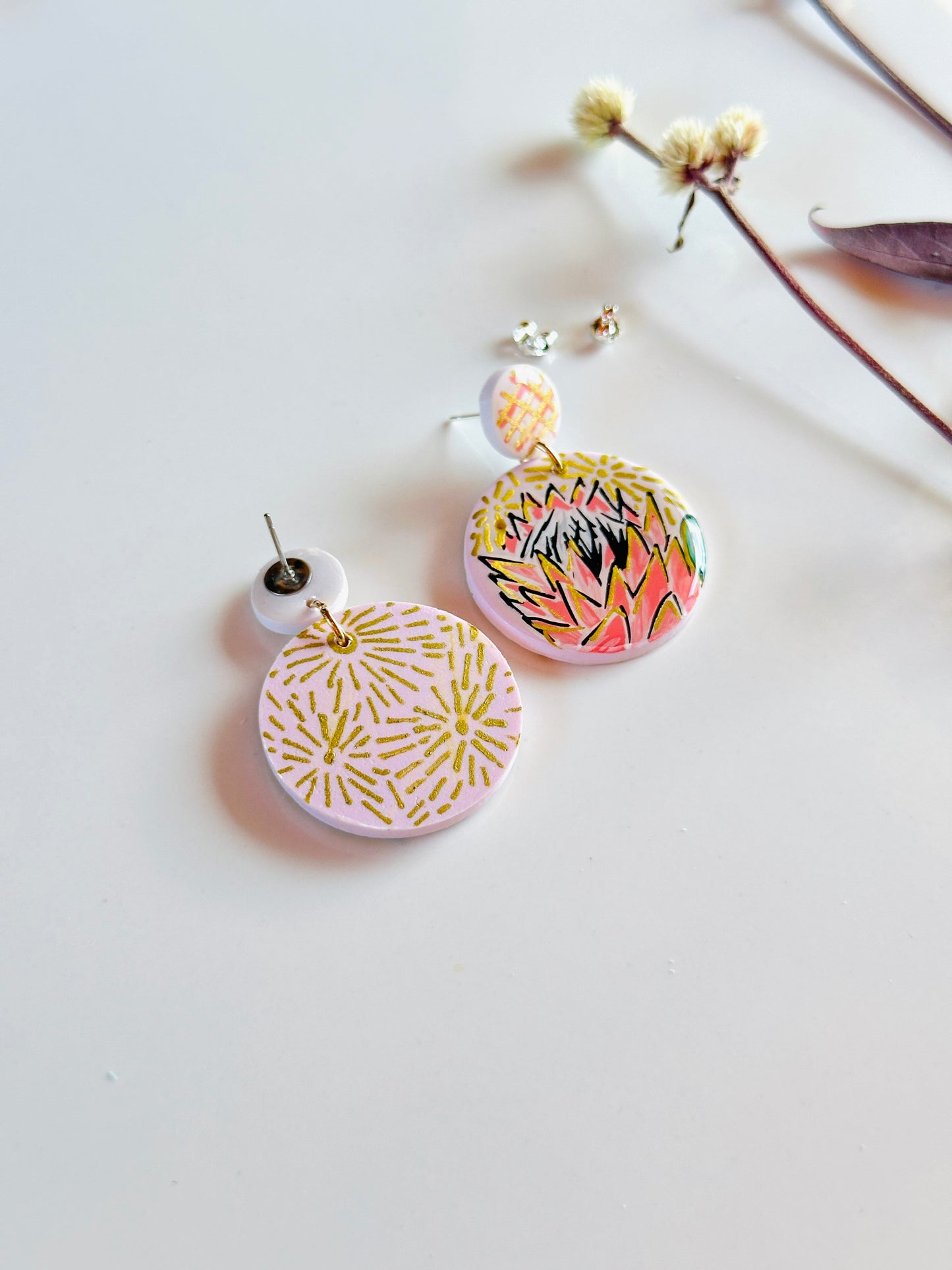 Handpainted Protea Earrings