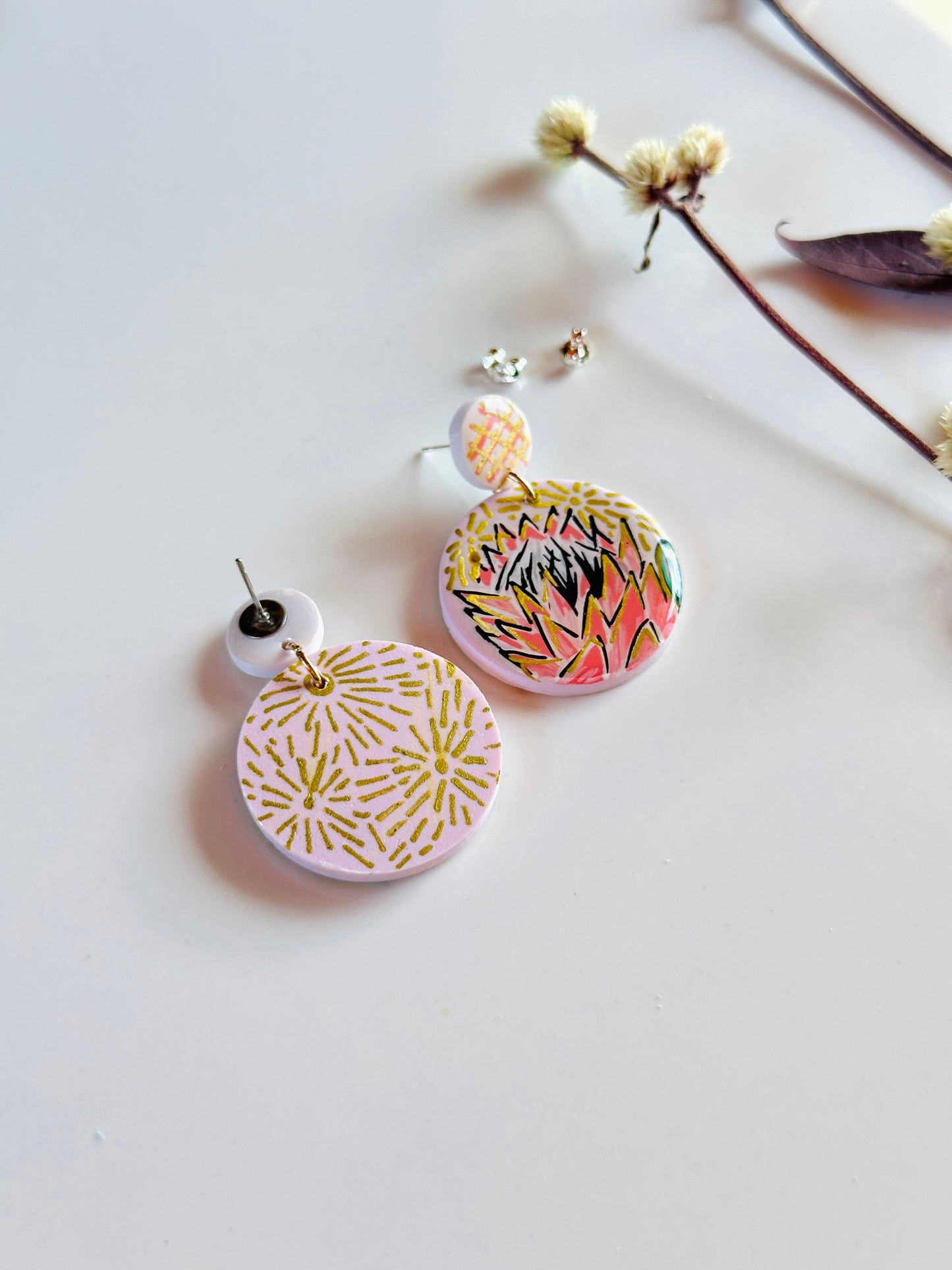 Handpainted Protea Earrings