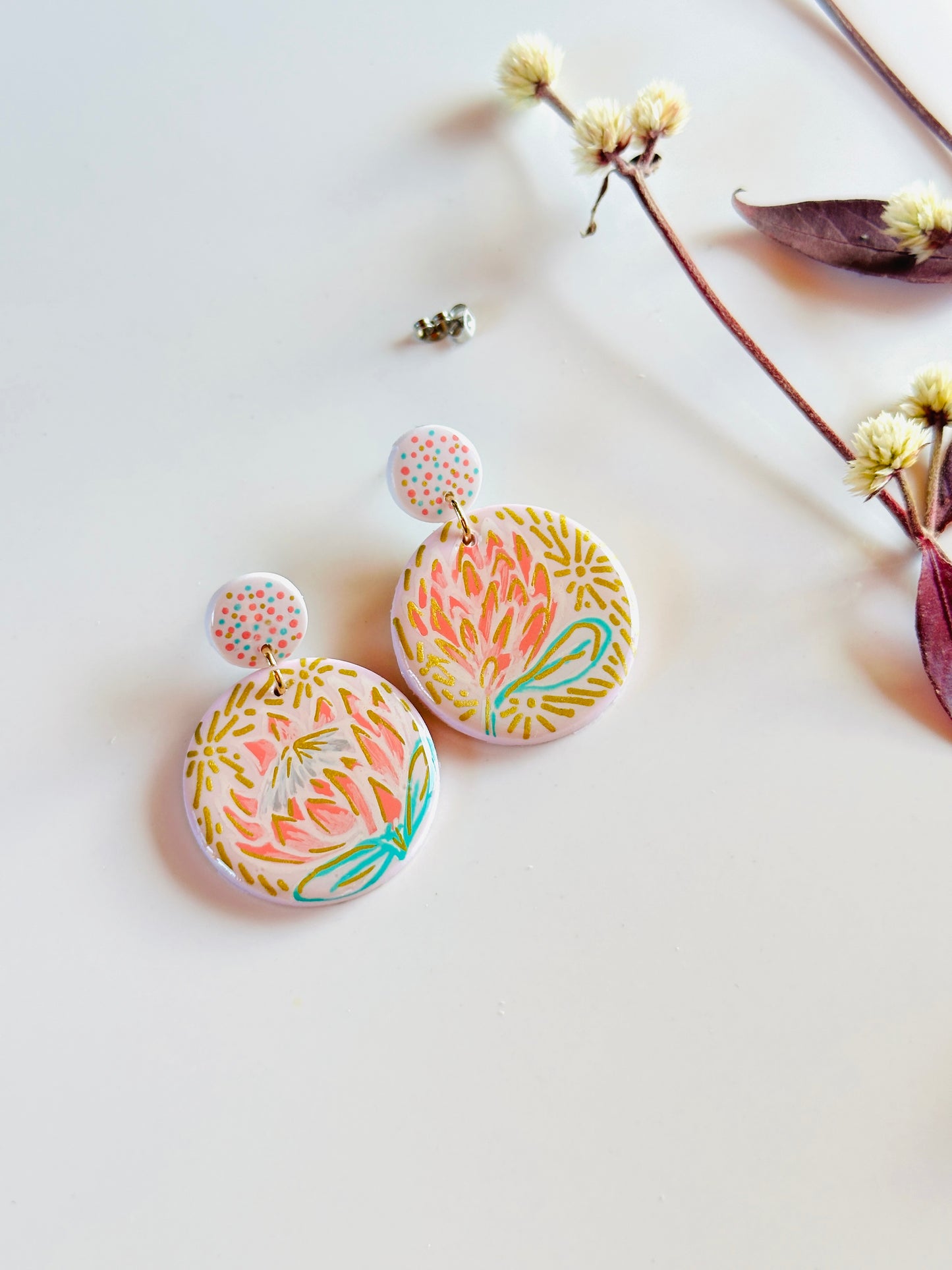 Handpainted Protea Earrings