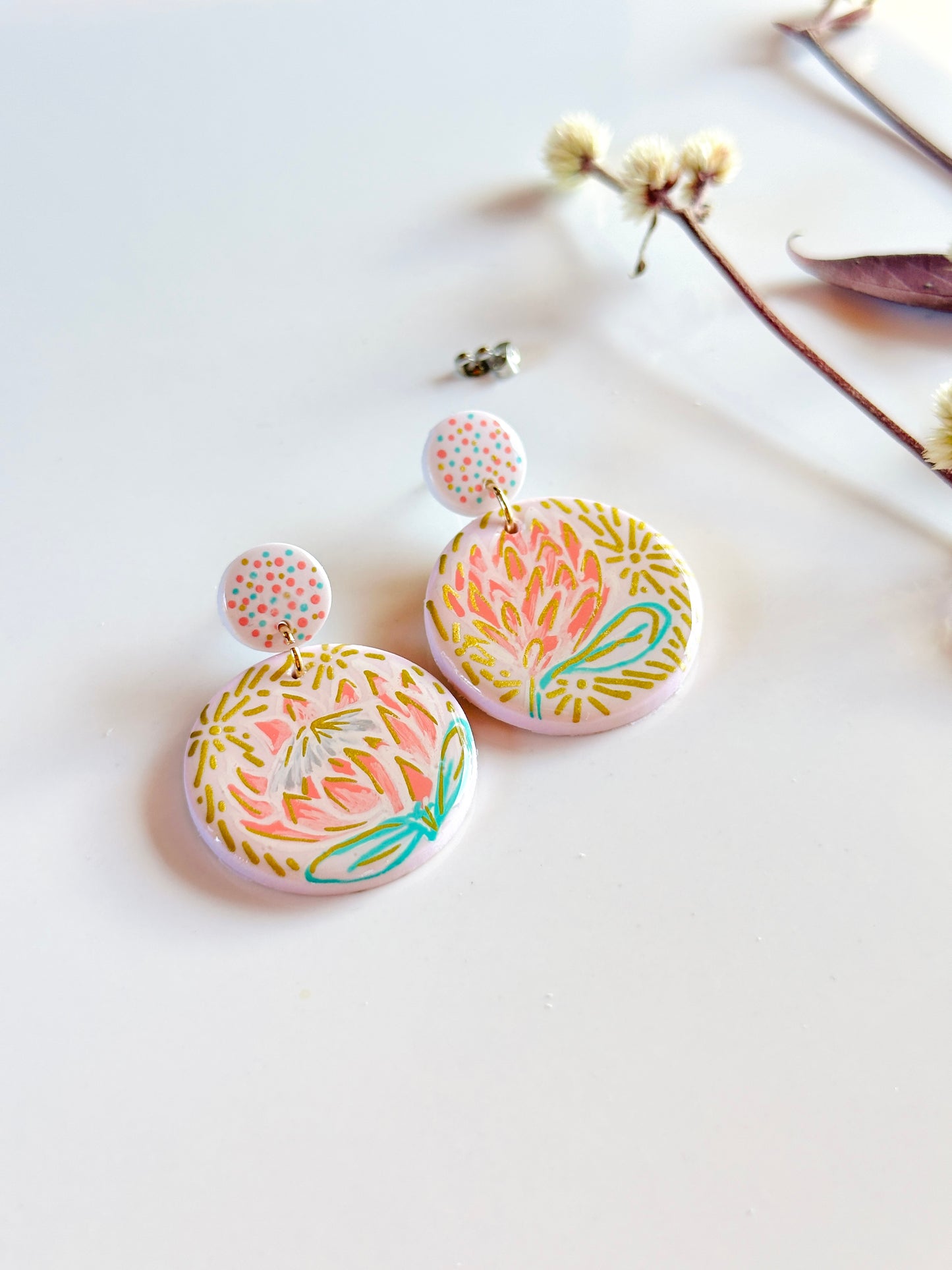 Handpainted Protea Earrings