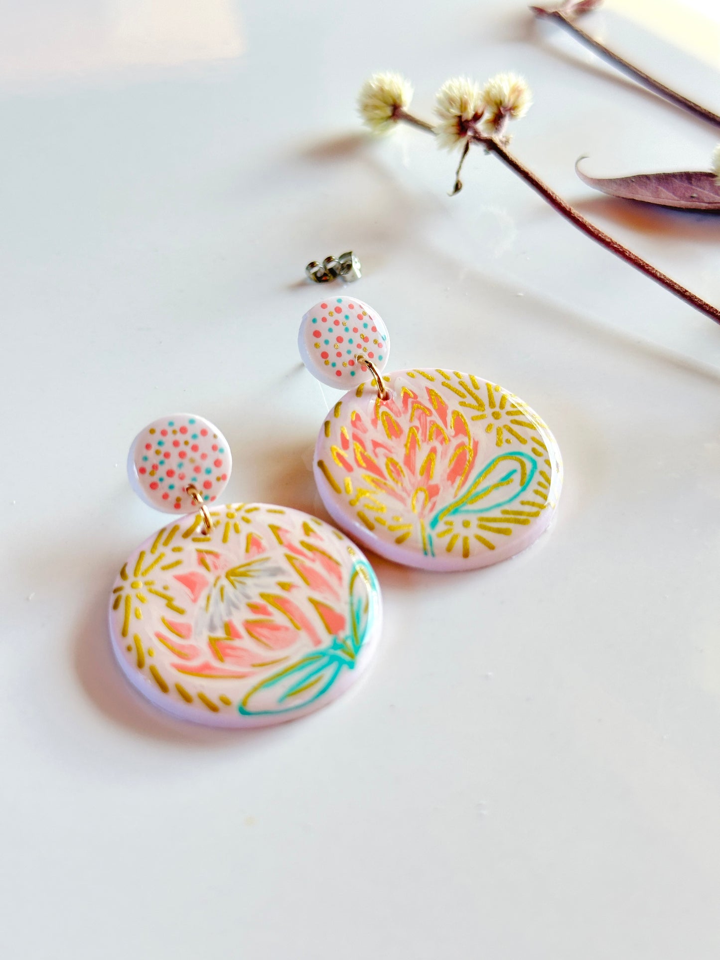 Handpainted Protea Earrings