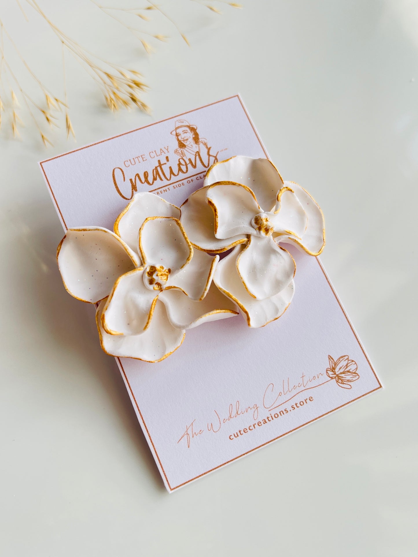 bridal floral stud earrings handmade polymer clay